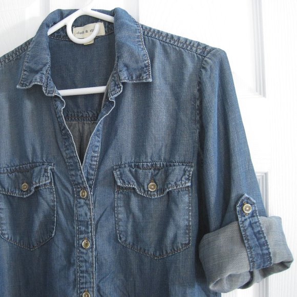 Cloth & Stone Essential Chambray Popover Shirt XS Halfway Button Down  Tencel - Picture 1 of 7